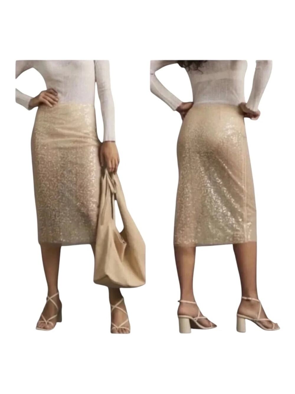 Jason Wu Sheer See Through Sequin Tulle Overlay Skirt Cream Ivory Size 10
